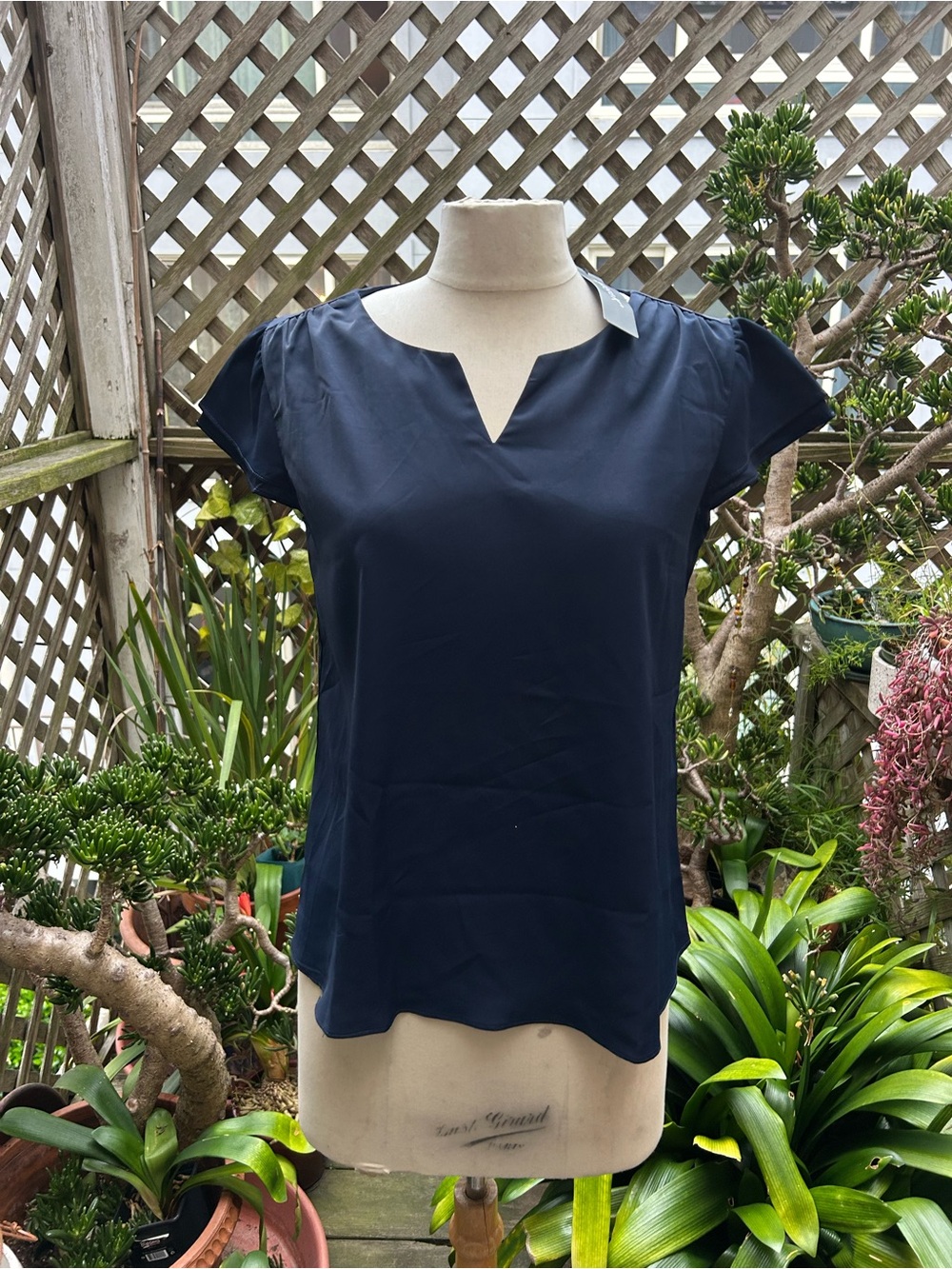 Alfani Navy Notch-Neck Cap Sleeve Blouse